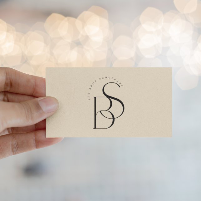 Elegant Black Monogram Initial Script Champagne Business Card (Creator Uploaded)