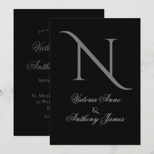 Elegant Black Monogram Initial Wedding Invitation