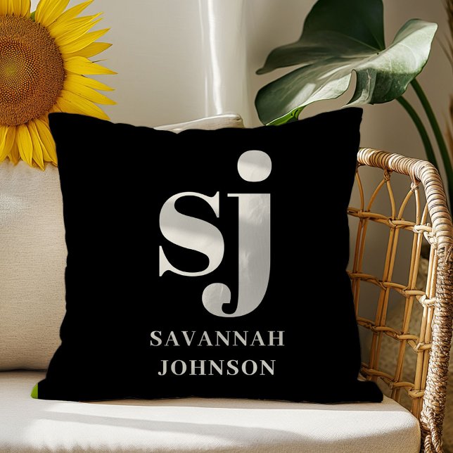 Elegant black monogram initials  cushion (Creator Uploaded)