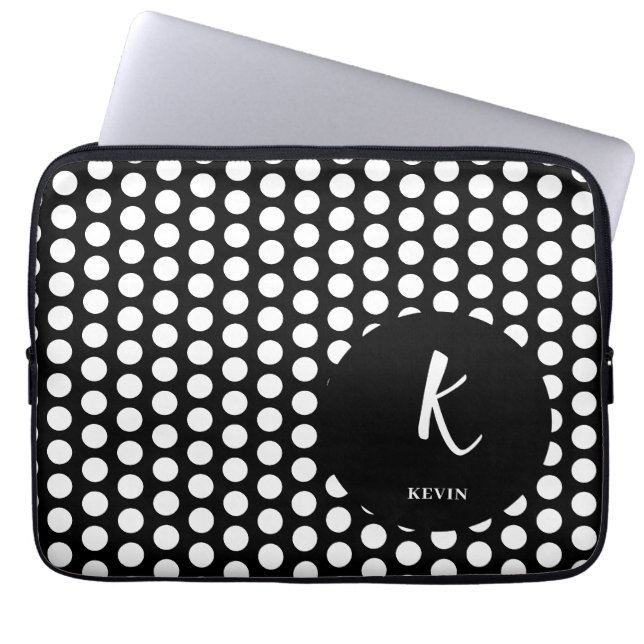 Elegant Black Monogram Laptop Sleeve (Front)