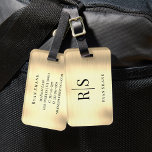Elegant Black Monogram & Name, Brushed Gold Luggage Tag<br><div class="desc">An elegant and classy Brushed Gold design with personalised black monogram,  name and contact info on back.</div>