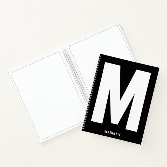 Elegant Black Monogram Name Minimalist modern Notebook (Inside)