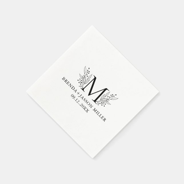 Elegant black monogram newlywed  napkin (Corner)