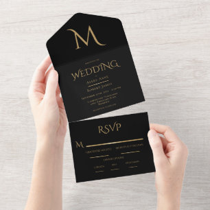 Elegant Black Monogram Wedding  All In One Invitation