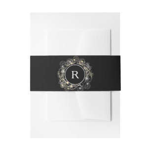 Elegant Black Monogram Wedding Invitation Belly Band