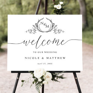 Elegant Black Monogram Wedding Welcome Sign