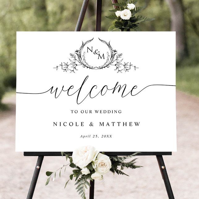 Elegant Black Monogram Wedding Welcome Sign (Creator Uploaded)