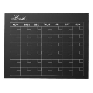 Elegant Black Monthly Calendar Planner Notepad