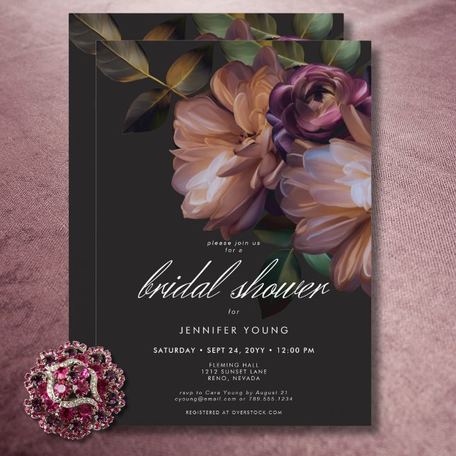 Elegant Black Moody Floral Bridal Shower Invitation (Elegant Black Moody Floral Bridal Shower Invitation)