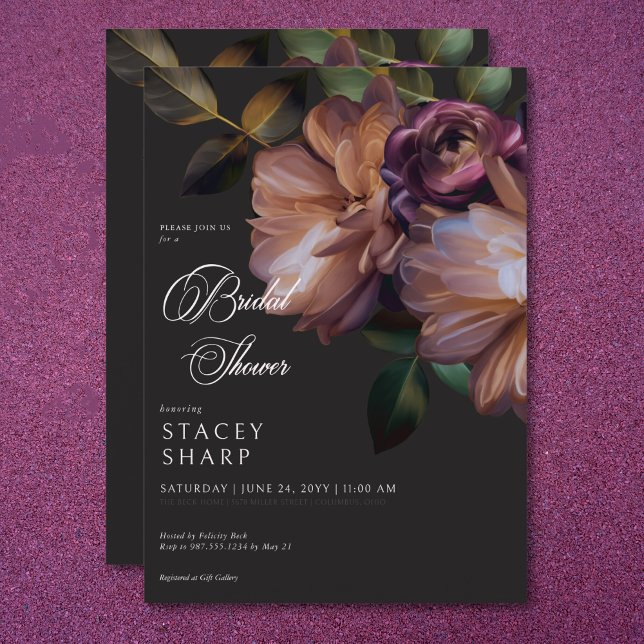 Elegant Black Moody Floral Bridal Shower Invitation (Elegant Black Moody Floral Bridal Shower Invitation)
