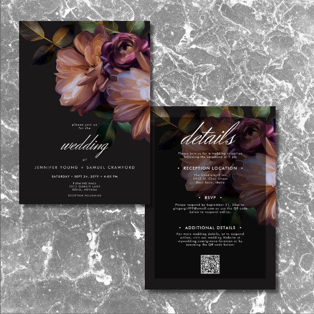 Elegant Black Moody Floral Two Sided Invitation (Elegant Black Moody Floral Two Sided Invitation)