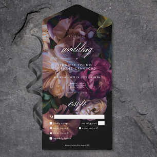 Elegant Black Moody Floral Wedding Dinner All In One Invitation