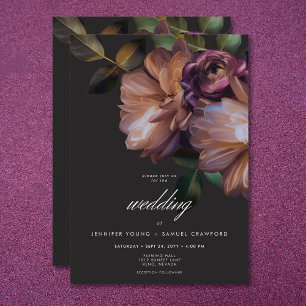 Elegant Black Moody Floral Wedding Invitation