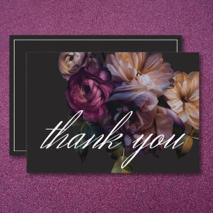 Elegant Black Moody Floral Wedding Thank You Card
