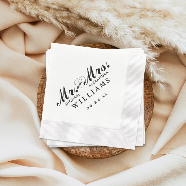 Elegant Black Mr and Mrs Custom Wedding Monogram Napkin (Creator Uploaded)