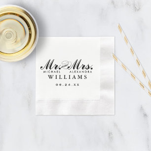 Elegant Black Mr and Mrs Script Wedding Napkin