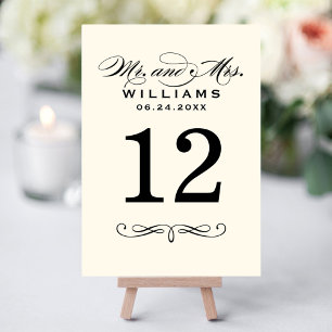 Elegant Black Mr and Mrs Table Number Card
