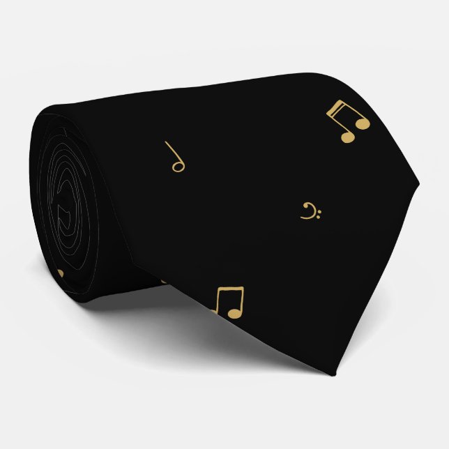 Elegant Black Musical Notes Pattern Tie (Rolled)