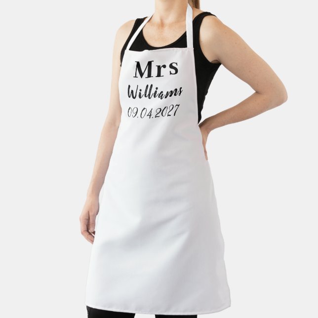 Elegant Black Name Modern Bride Wedding  Apron (Insitu)