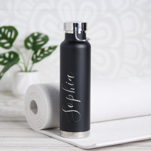 Elegant Black Name Scripted Water Bottle