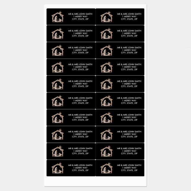 Elegant Black Nativity Christmas Return Address (Sheet)