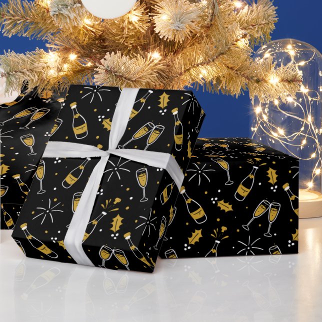 Elegant Black New Year Wrapping Paper (Holidays)