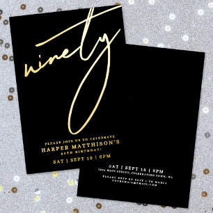 Elegant Black Ninety 90th Birthday Gold