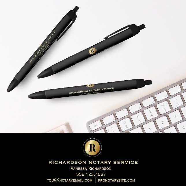 Elegant Black Notary Gold Monogram Promotional  Ink Pen (Creator Uploaded)