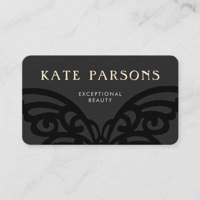 Elegant Black on Black Butterfly Business Card (Front)