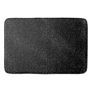 Elegant Black on Black Leopard Animal Print Bath Mat
