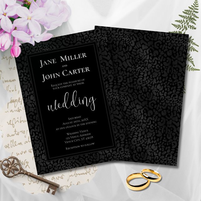 Elegant Black on Black Leopard Print Wedding Invitation (Creator Uploaded)
