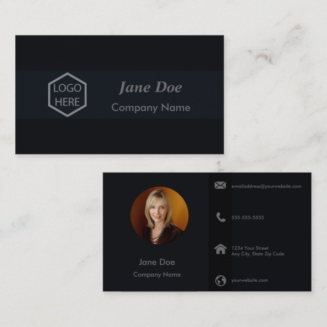 Elegant Black On Black Photo Business Cards (Front/Back)
