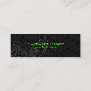 Elegant Black On Black Vintage Floral Damasks Mini Business Card