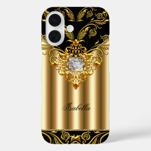 Elegant Black on Gold Monogram add name iPhone 16 Case