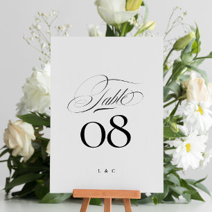 Elegant Black on White Calligraphy Wedding Table Number