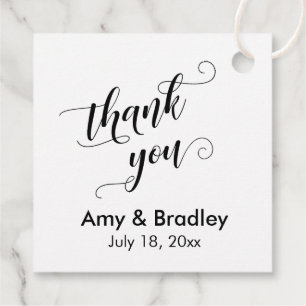 Elegant, Black on White Wedding Thank You Favour Tags