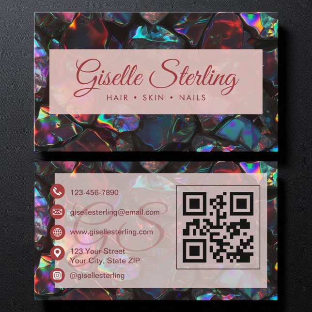 Elegant Black Opal Gemstone Modern QR Code Business Card (Creator Uploaded)