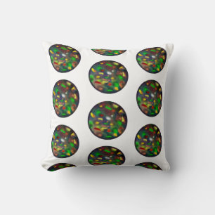 Elegant Black Opal Jewel Pattern on White Cushion