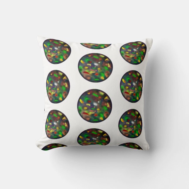 Elegant Black Opal Jewel Pattern on White Cushion (Front)