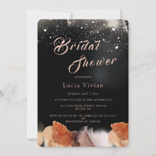 Elegant Black Orange Ink Minimalist Bridal Shower Invitation