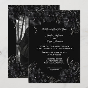 Elegant black Orchid Gothic wedding Invitation