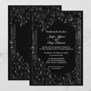 Elegant black Orchid Gothic wedding Invitation