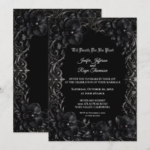 Elegant black Orchid Gothic wedding Invitation