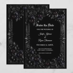 Elegant black Orchid Gothic wedding save the date Announcement