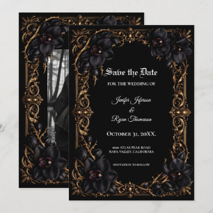 Elegant black Orchid Gothic wedding save the date Announcement