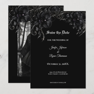 Elegant black Orchid Gothic wedding save the date Announcement