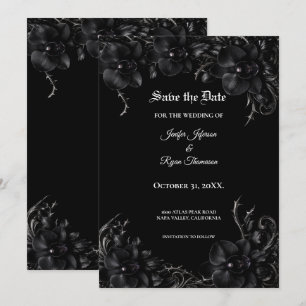 Elegant black Orchid Gothic wedding save the date Announcement