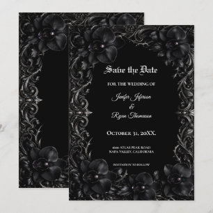 Elegant black Orchid Gothic wedding save the date Announcement