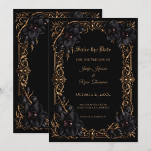 Elegant black Orchid Gothic wedding save the date Announcement