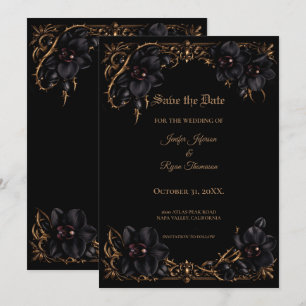Elegant black Orchid Gothic wedding save the date Announcement